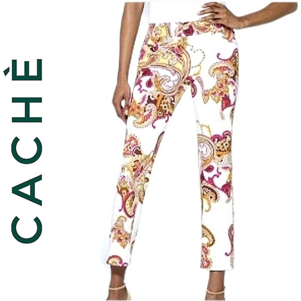 Cachè | White Paisley Straight Pants